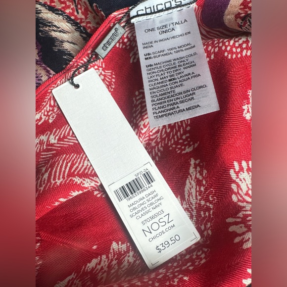 Chico’s scarf 24by72 inches-Colorful -Gentle wash with cold water - Picture 5 of 8